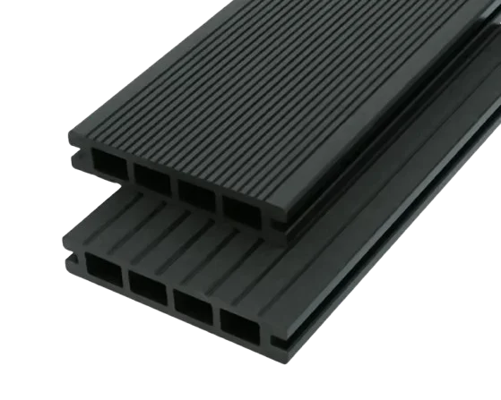 Black hollow WPC decking boards with deep grooves