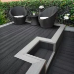 Dark composite decking with light grey step and chairs.