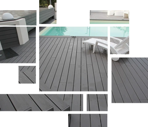 Grey color WPC Decking alongside the pool