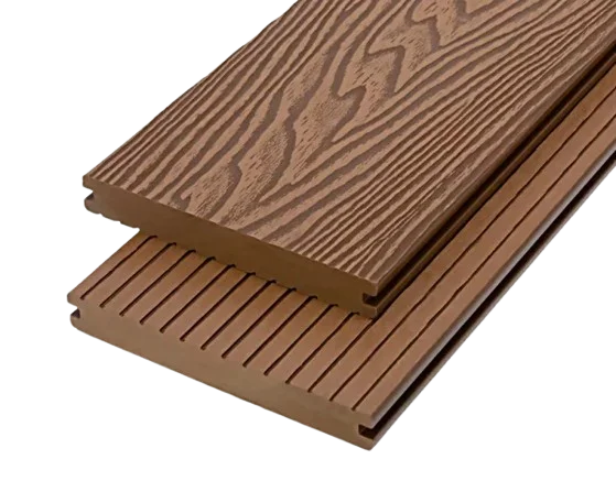 Honey brown hollow WPC decking boards, one side wood grain